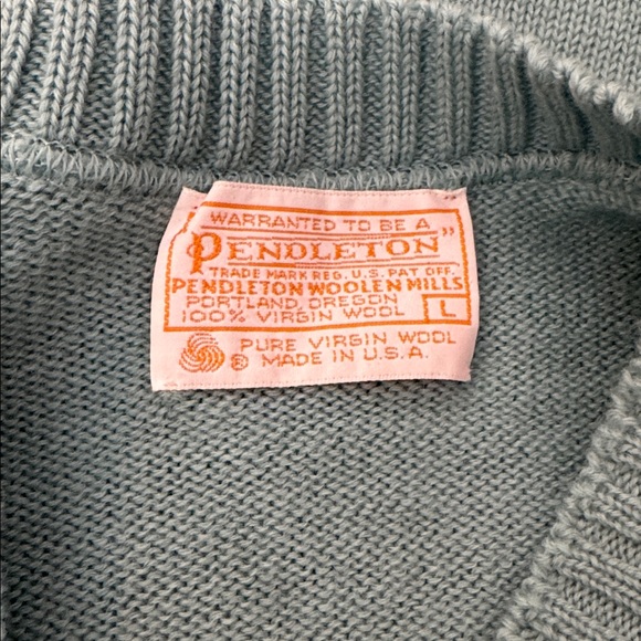 Vintage 70’s Pendleton Size Large Women's Teal V-Neck 100% Wool Sweater Vest - Picture 7 of 8